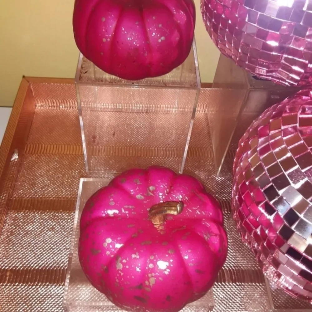 Fall Decoration Pink Disco Ball Pumpkins 6pc Bundle